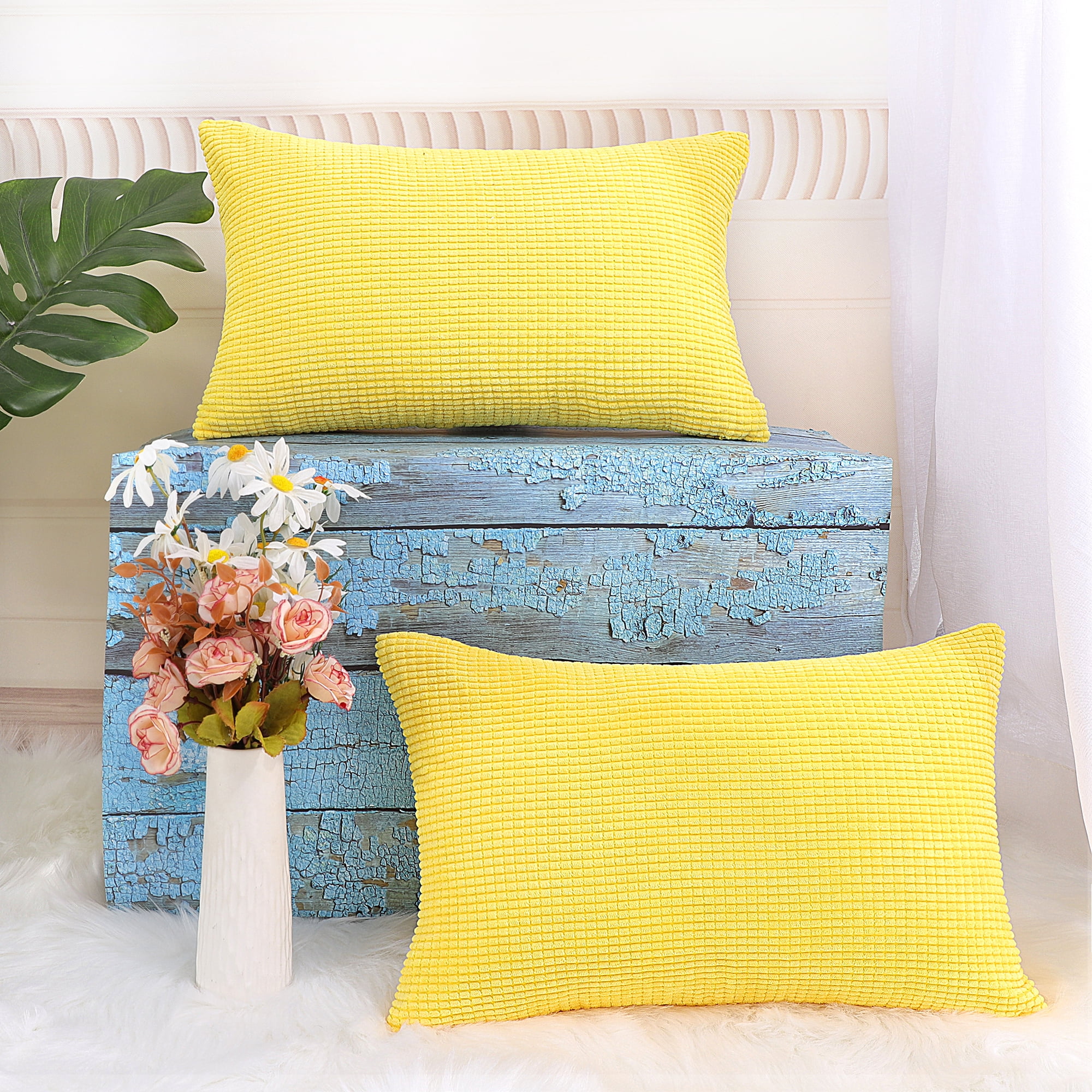 2-pcs Corduroy Decorative Throw Pillow Covers Dark Yellow 12"x18"