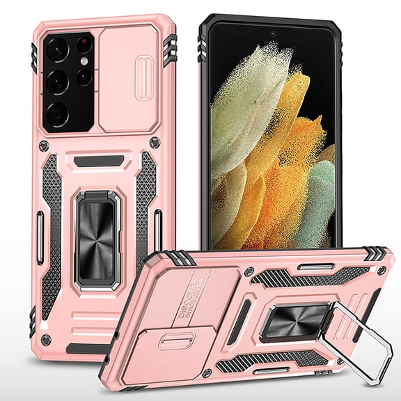 K-Lion Samsung Galaxy S21 Ultra Case, Heavy Duty Rugged Case with Kickstand Pocket Shockproof,Slide Holder Back Cover for Samsung Galaxy S21 Ultra 6.8 inch,Rosegold