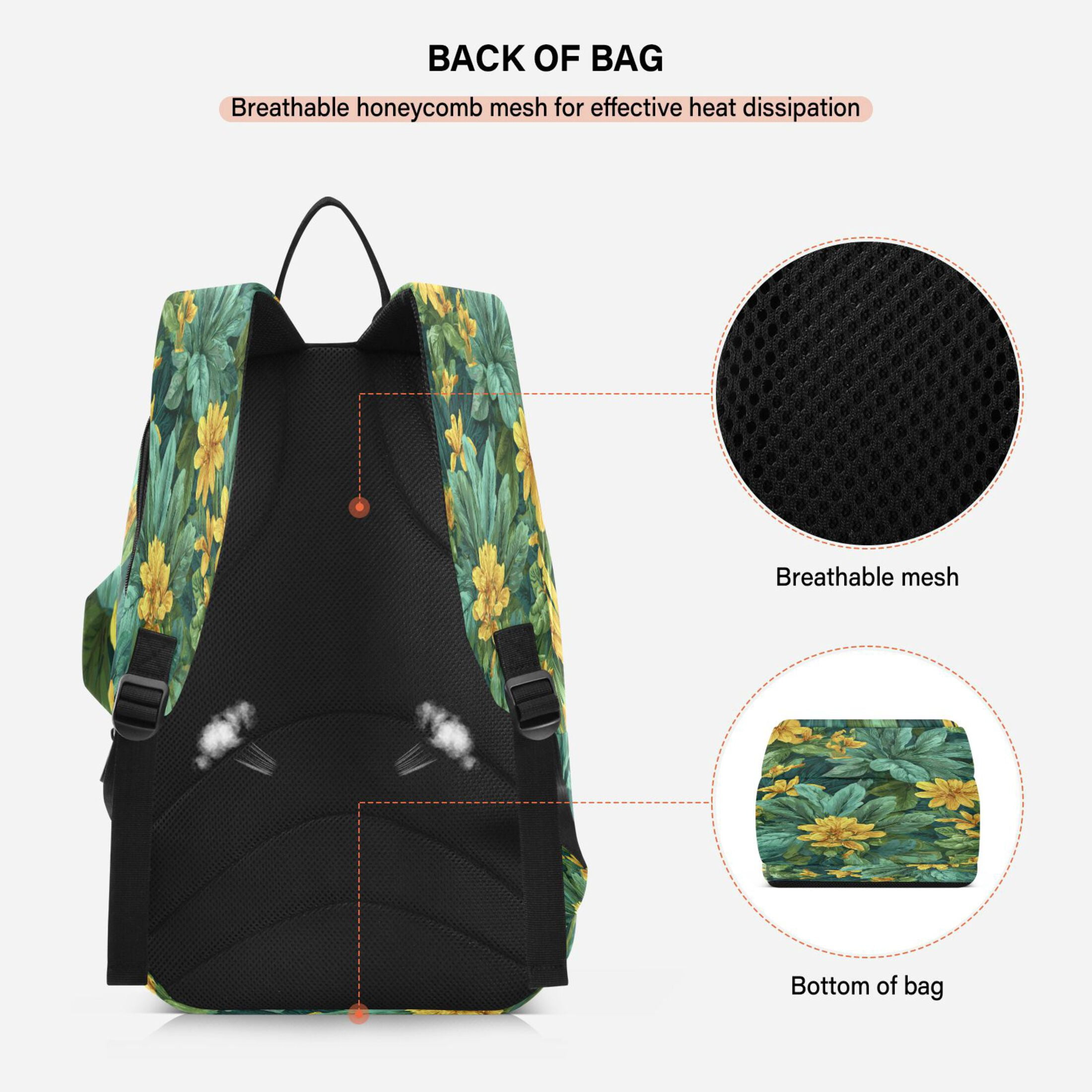 2 Racquet Holder Tennis Backpack Tennis Racket Covers Gym Bags Yellow Chrysanthemum