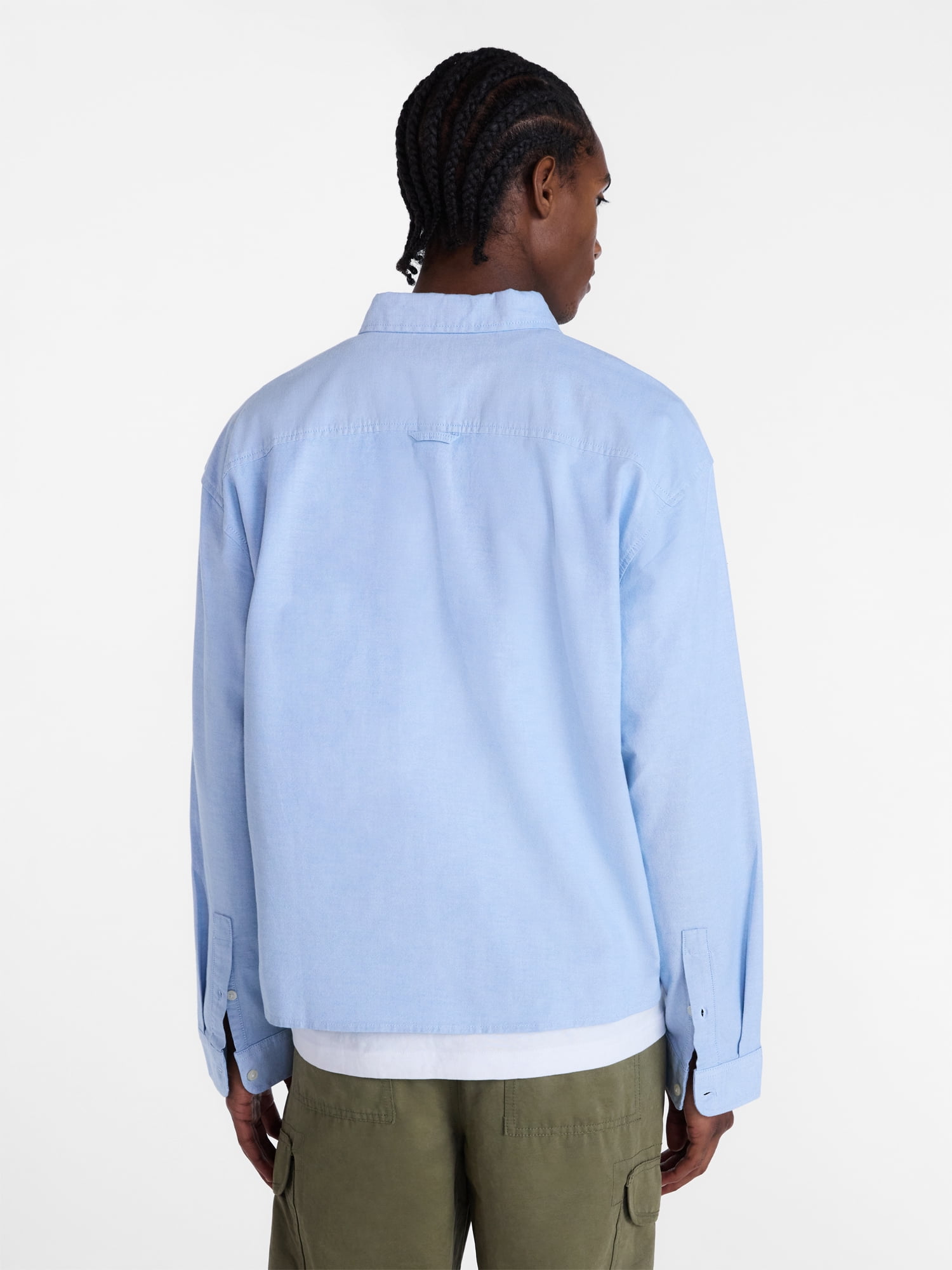 No Boundaries Boxy Cropped Fit Oxford Shirt with Long Sleeves, Men's XS-5XB