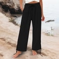 thumbnail image 2 of Arlun Summer Beach Linen Pants Women Lightweight Breathable Solid Color Leisure Trousers with Leg Split Tie Design Ladies Loose Comfort Front Pleated Holiday Bottoms Black XXL, 2 of 7