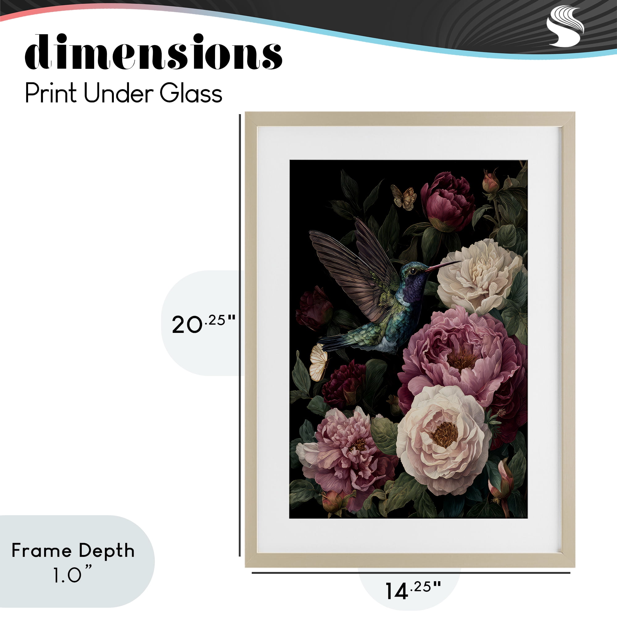 Stupell Industries Hummingbird & Lush Peonies Birch Framed Print Under Glass, design by The Wands Want