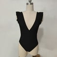 thumbnail image 4 of Brnmxoke Womens Bathing Suits Sleek One-Piece Deep V Neck Tummy Control Slimming Ruffled Beach Swimwear Swimsuit Black,L, 4 of 5