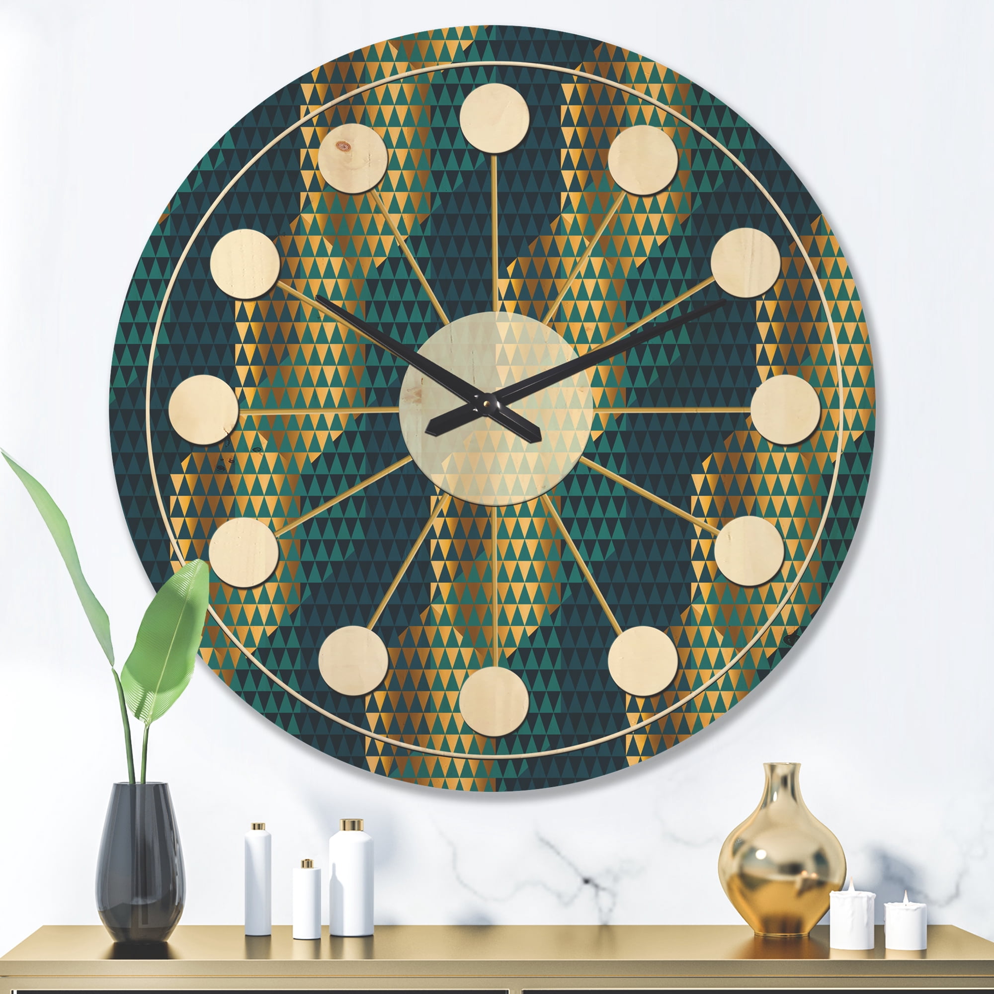 Designart 'Hexagon Retro Pattern VII' Mid-Century Modern Wood Wall Clock