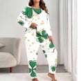 thumbnail image 2 of CLOISE Women Sleepwear Pajamas Set Plus Size St Patricks Day Pjs Sets Long Sleeve Tops and Pant Green Leaves Lounge Set 2 Piece Pajamas Green, 2 of 6