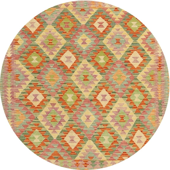Ahgly Company Indoor Round Contemporary Orange Southwestern Area Rugs, 8' Round