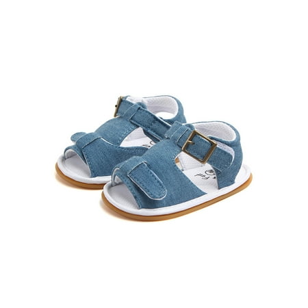 

SIMANLAN Infant Sandals Open Toe Crib Shoe Magic Tape Summer Shoes Toddlers Lightweight Flat Sandal Baby Boys Girls Rubber Soft Sole Flats Denim Blue 6C