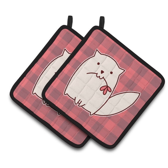 Caroline's Treasures Cat Pink Plad Pair of Pot Holders