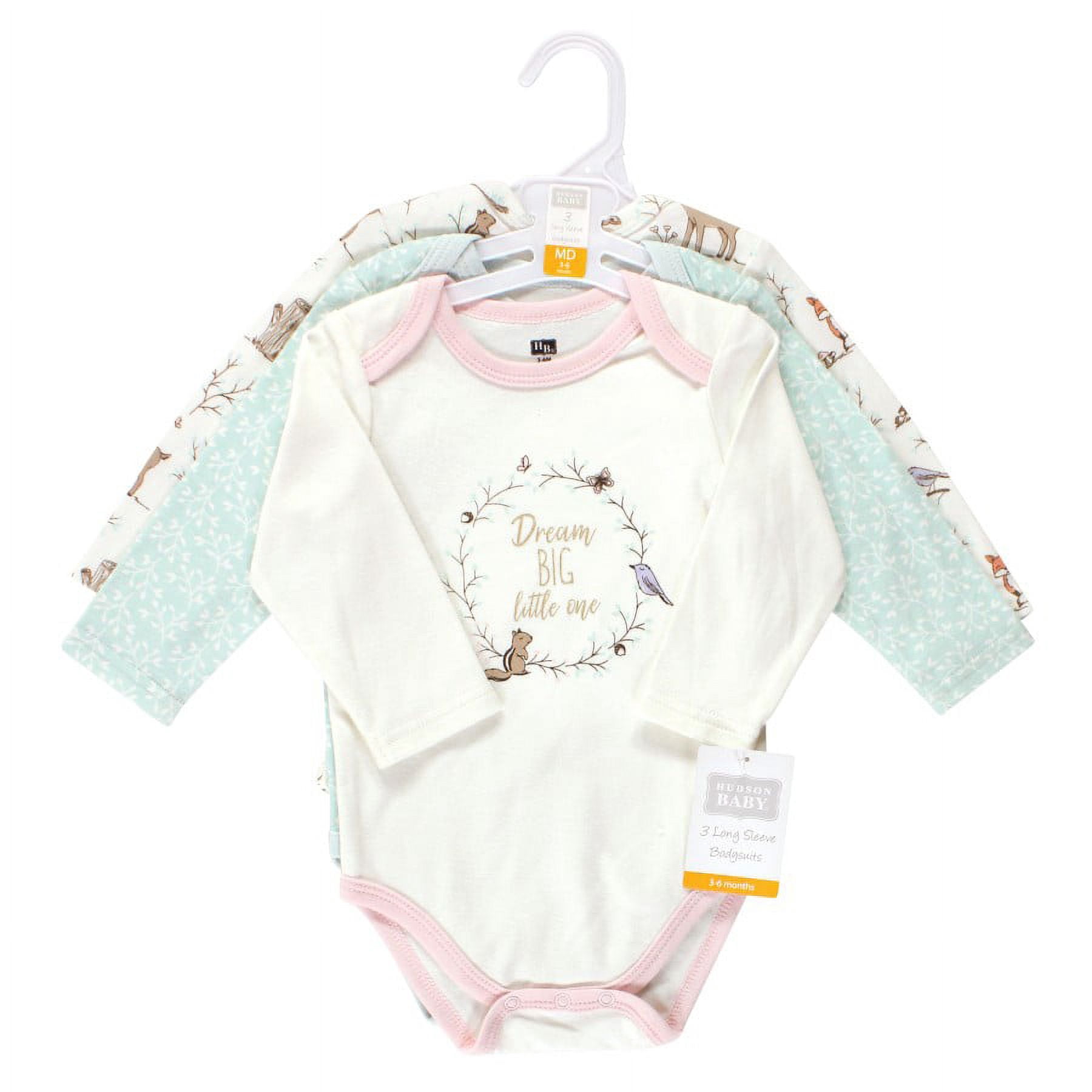 Hudson Baby Cotton Long-Sleeve Bodysuits, 3-Pack, Newborn- 24 Months