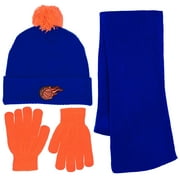 Boys Sporty Knit Beanie Scarf & Gloves Set Full Wrap Cuff & Top Pom 4 Styles