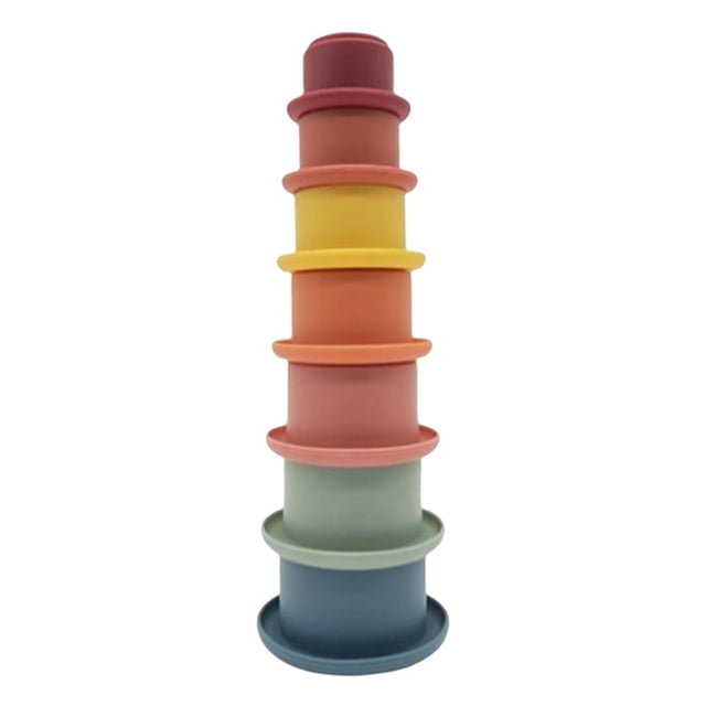Tazas apilables 7 Uds. Juguete de tazas apilables, juguete de silicona para aprender a clasificar y bloques de construcción, taza apilable suave , Azul