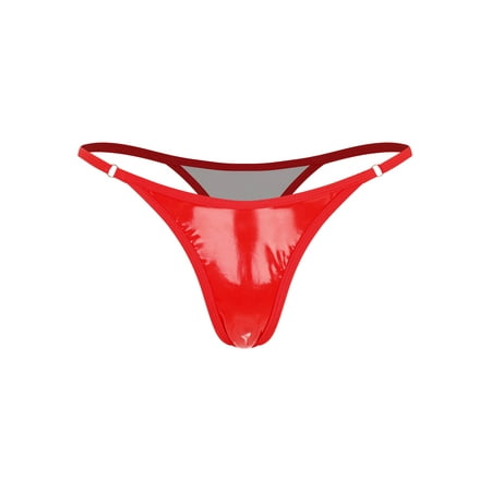 Aiihoo Women s Swimwear Bikini Bottoms High Waist Metallic G-String Underwear Micro Panty Red M