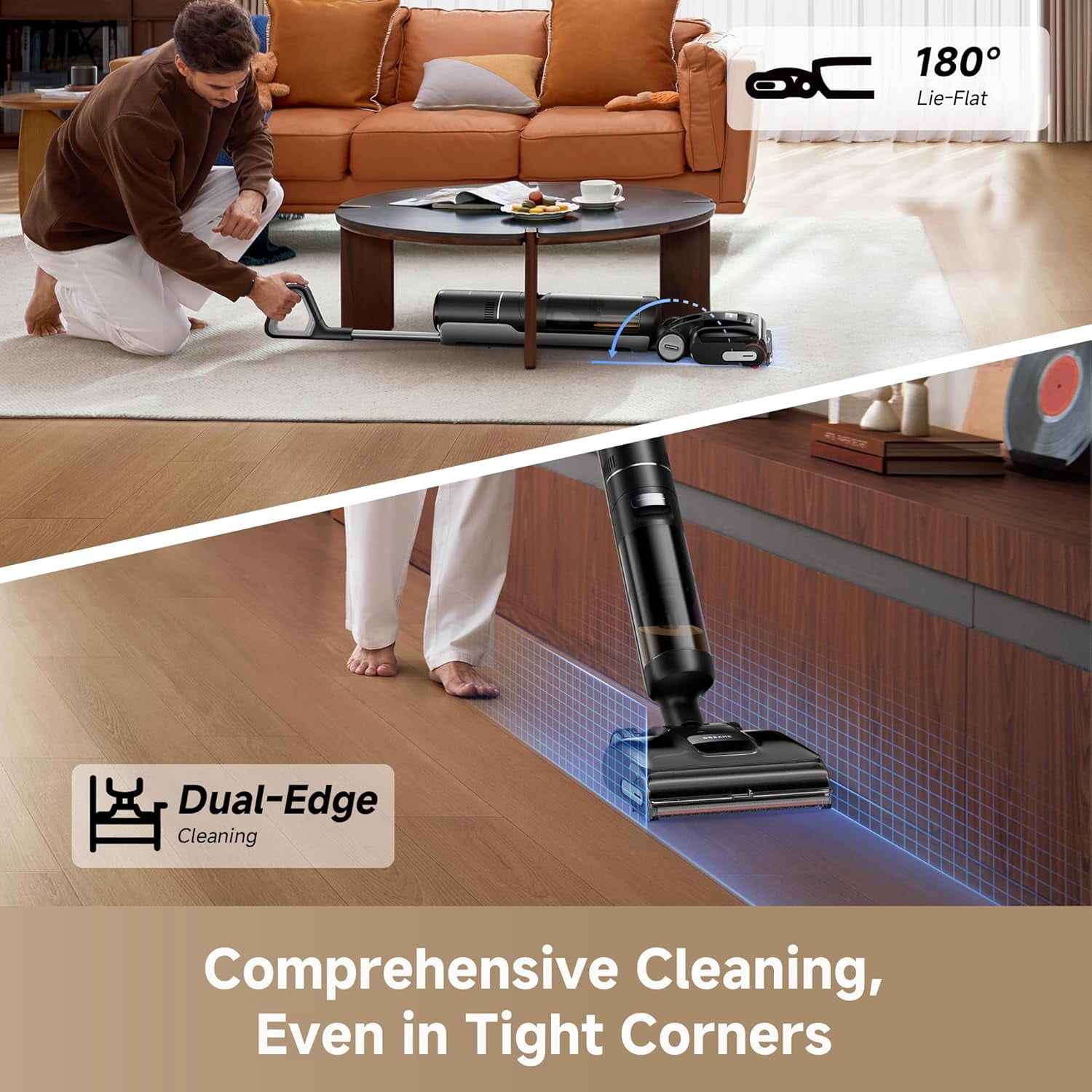 Dreame H15 Pro CarpetFlex Cordless Vacuum Mop, Wet Dry Vacuum Cleaner with Dual Brushes for Hard Floors & Carpet, Tangle-Free Hair-Cutting, 23kPa Suction, 180° Lie-Flat, 194°F Fast Drying