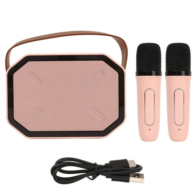 XYCCA Mini Karaoke Machine Set Portable Stable Transmission Bluetooth Speaker with Wireless Microphones for Home Party Pink Double Mic-082302