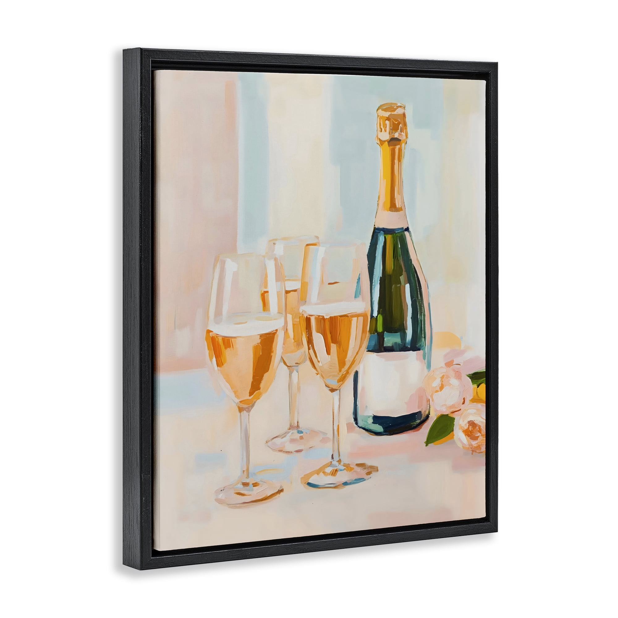 Stupell Industries Champagne Triple Toast Black Framed Floater Canvas Wall Art, design by The Prints Vibe