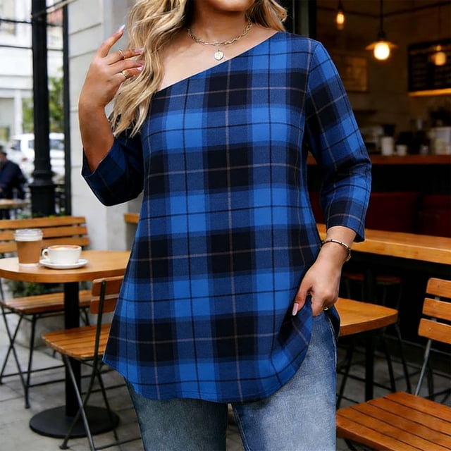 TaTaai Plus Size Printed Top Soft Breathable Women's Fashion Elegant Off-Shoulder Three-Quarter Sleeve Loose All Season Blouse Gift