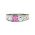 thumbnail image 2 of HeartsAndYou 5ct Princess Cut Natural Sapphire Moissanite Accent Ring 14k SOLID White Gold, 2 of 9