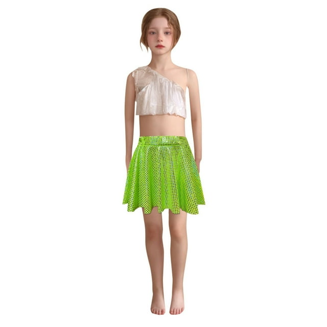 Icvfdpl Robes pour Filles Mille Oiseaux Jupe à Sequins Danse Verte Décontractée 17 Ans