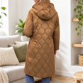 thumbnail image 4 of Women's Quilted Jacket Zipper Up Hooded Long Lightweight Padding Down Coat (Khaki S), 4 of 6