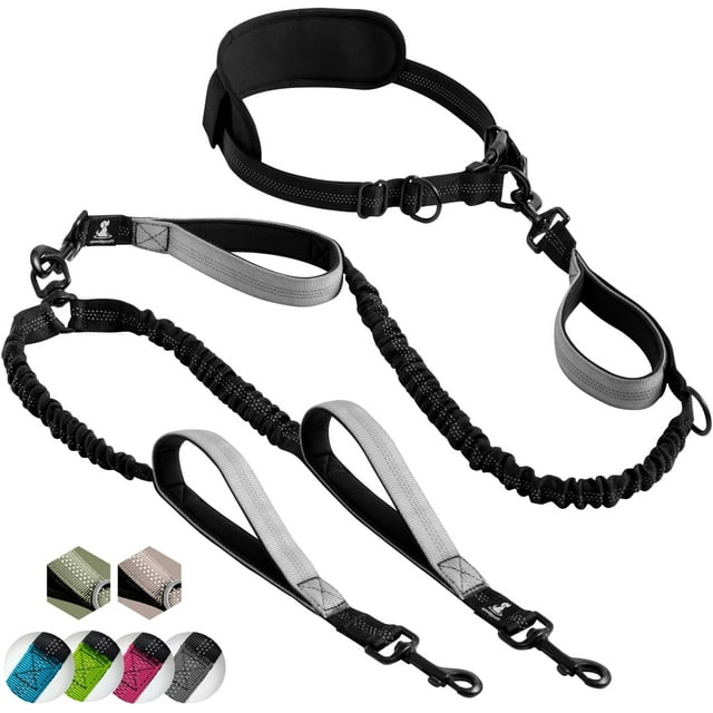 1 correa manos libres para 2 perros grandes y medianos – Correa antitirones con costuras reflectantes para perros – Accesorio para perros para correr, caminar ER