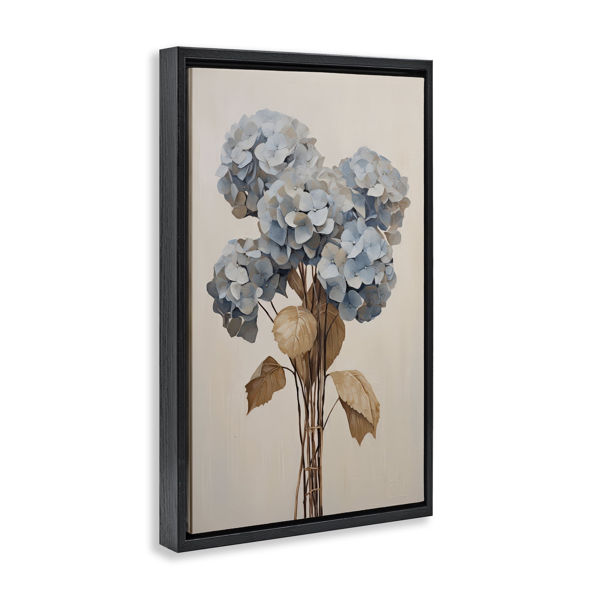 Stupell Industries Vintage Blue Hydrangea Plants & Flowers Painting Black Floater Framed Canvas Art Print Wall Art, 17 x 25