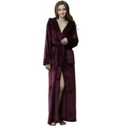 Artfasion Women Fleece Hooded Robe Luxury Winter Warm Full Length Bathrobe Soft Plush Long Spa Robe For Ladies