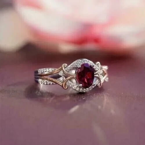 2Ct Oval Cut Simulated Red Ruby Women's Engagement Gift Ring 14K White Gold Plated