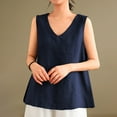 thumbnail image 3 of Ohufall Cotton Linen Tank Tops for Women Fashion Casual Solid Color V-Neck Blouses Tops Summer Comfy Relaxed Fit Sleeveless Beach Shirts, 3 of 7