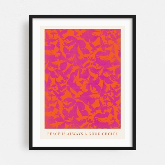 Peace is always a good Chance - Mixed Media Bird Quote Pattern Inspirational Modern Art Typography Motivational Black Framed Wall Art Print 12 x 16 inches