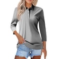 thumbnail image 2 of Women's Polo Shirts 3/4 Length Sleeve Tops Collared Button Down Golf Tee Casual Spring Summer Work T Shirts Gray S, 2 of 5