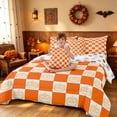 thumbnail image 3 of Homewish Pumpkin Plaid Twin Bedding, Happy Halloween Bedding Comforter Set, Orange Cream White, Pumpkin Bat Reversible 7pcs, 3 of 7