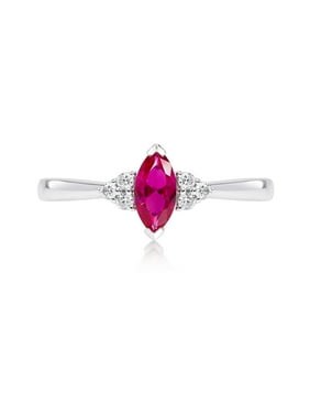 Marquise Created Ruby Ring with Cubic Zirconia Accents set in 14kt White Gold