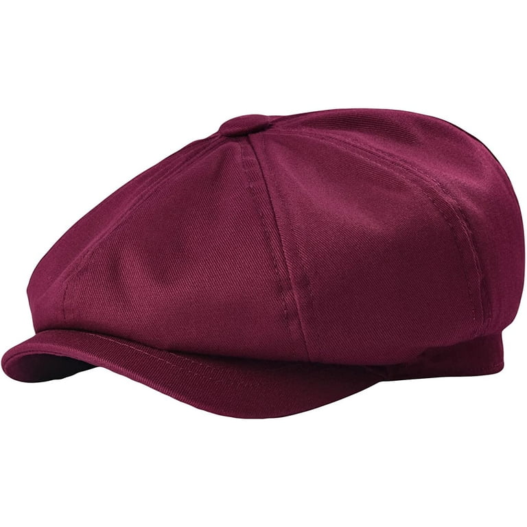 Men's Summer Newsboy Hats Linen Baker Boy Caps Flat Cotton Gatsby Burgundy, 58 / Burgundy 2