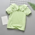 thumbnail image 2 of Lumtrix Toddler Girls Short Sleeve Shirts Scalloped Doll Collar Blouse | Solid Color Casual Tee Tops, 0 Months-7 Years Mint Green 90, 2 of 6