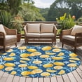 thumbnail image 4 of Yellow Lemon Blue Floral Round Area Rug 8Ft Washable Large Circle Rugs for Living Room Dorm, Summer Botanical Navy Blue Non-Slip Carpet Floor Mats Indoor Outdoor Carpet Runner Aesthetic Home Decor, 4 of 8