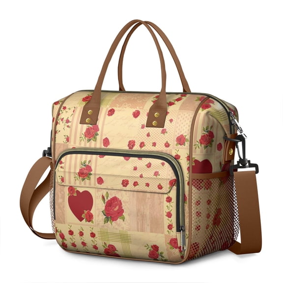 Pioneer Flower Floral Print Pattern Womens Lunch Box for Work,Insulated Large Lunch Bag for Tween and Teen,Loncheras Para Mujer,Leakproof Adult Lunch Bag for Work,Beach,Travel,Picnic,Camping