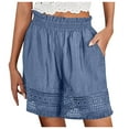 thumbnail image 3 of Womens Shorts Summer Solid Boho Cutout Design Casual Linen Shorts High Waist Wide Leg Shorts Beach Vacation Ready Workout Shorts Women Blue L, 3 of 7
