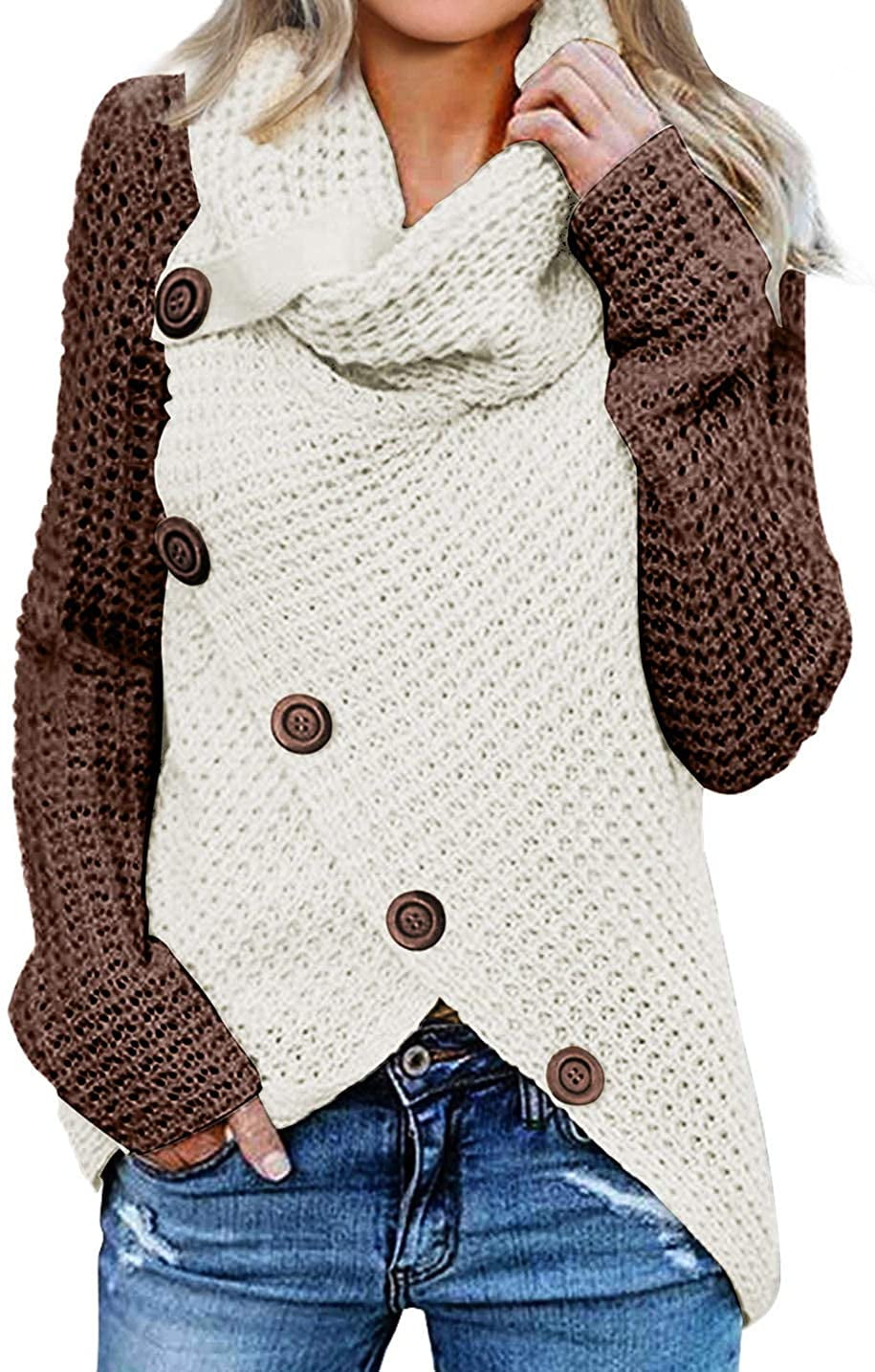 Womens Button Turtle Cowl Neck 