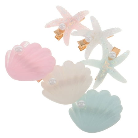 Worgeous 6pcs Girls Hair Clips Set Seashell Sea Star Hair Decors Mermaid Hair Accessories Kids Cute Hair Clips Beach Accessories