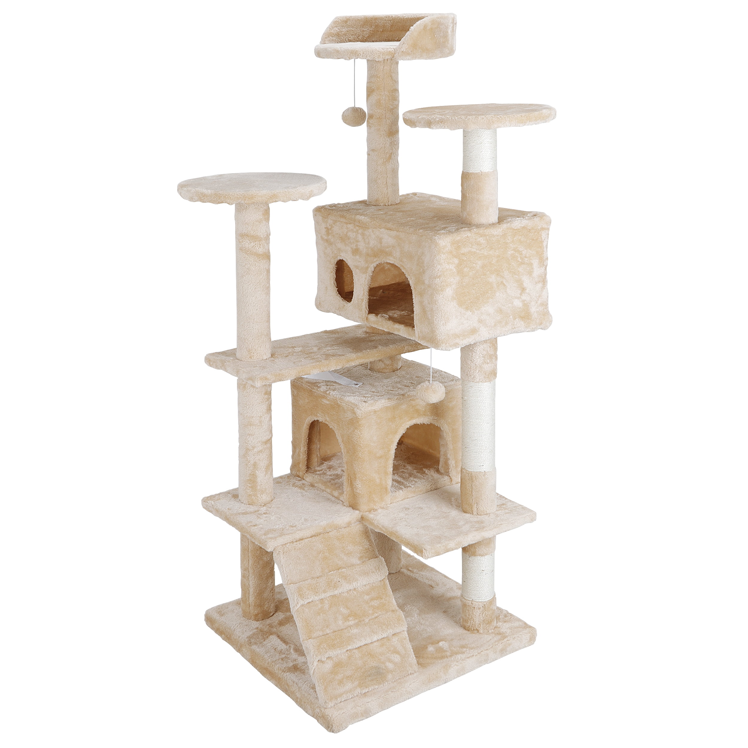 ZENY 53" Cat Tree Multi-Levels Condos Scratching Post Tower Play House, Beige