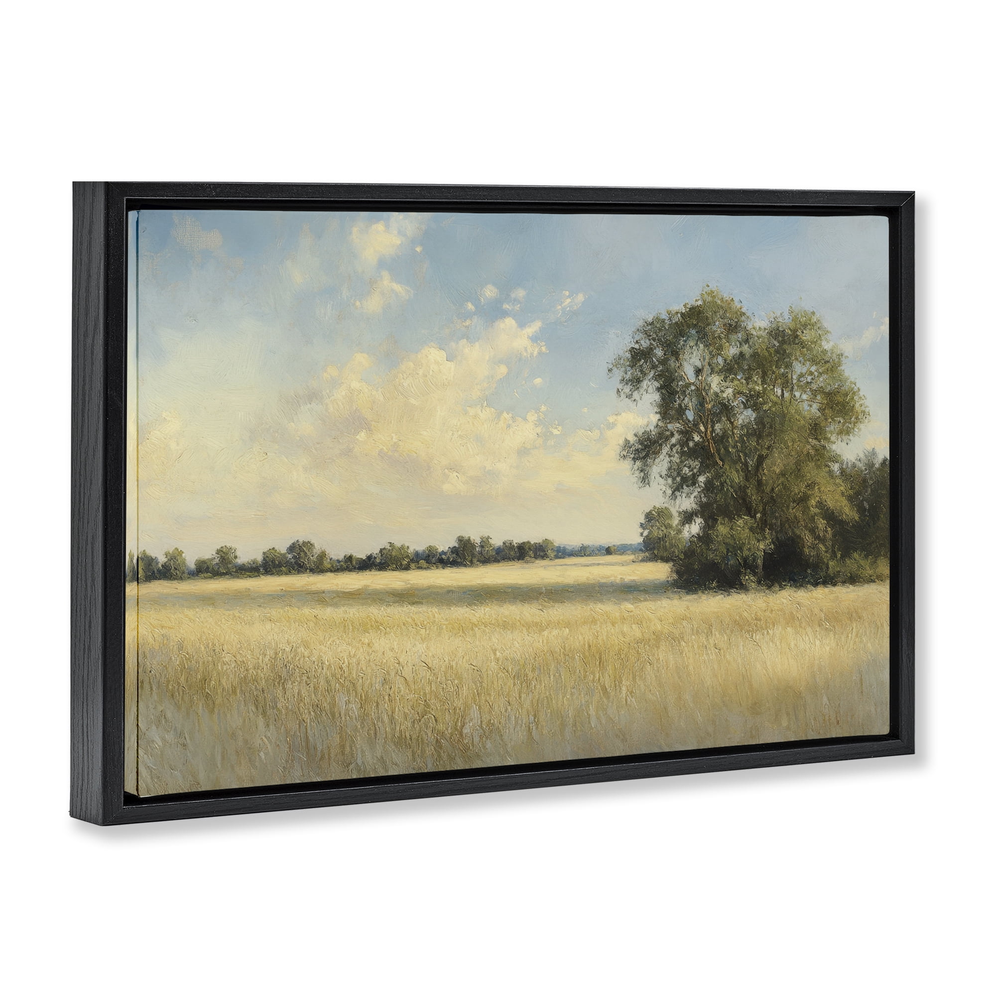 Stupell Industries Serene Wheat Field at Noon Black Framed Floater Canvas Wall Art, design by Petal Prints Design