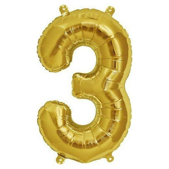 16 inch Number 3 - Northstar - Gold (Air -Fill Only) Foil Mylar Balloon - Party Supplies Decorations