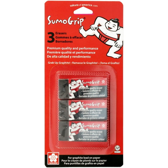 Sumo Grip Pencil & Pen Block Eraser, Assorted, 3 Count