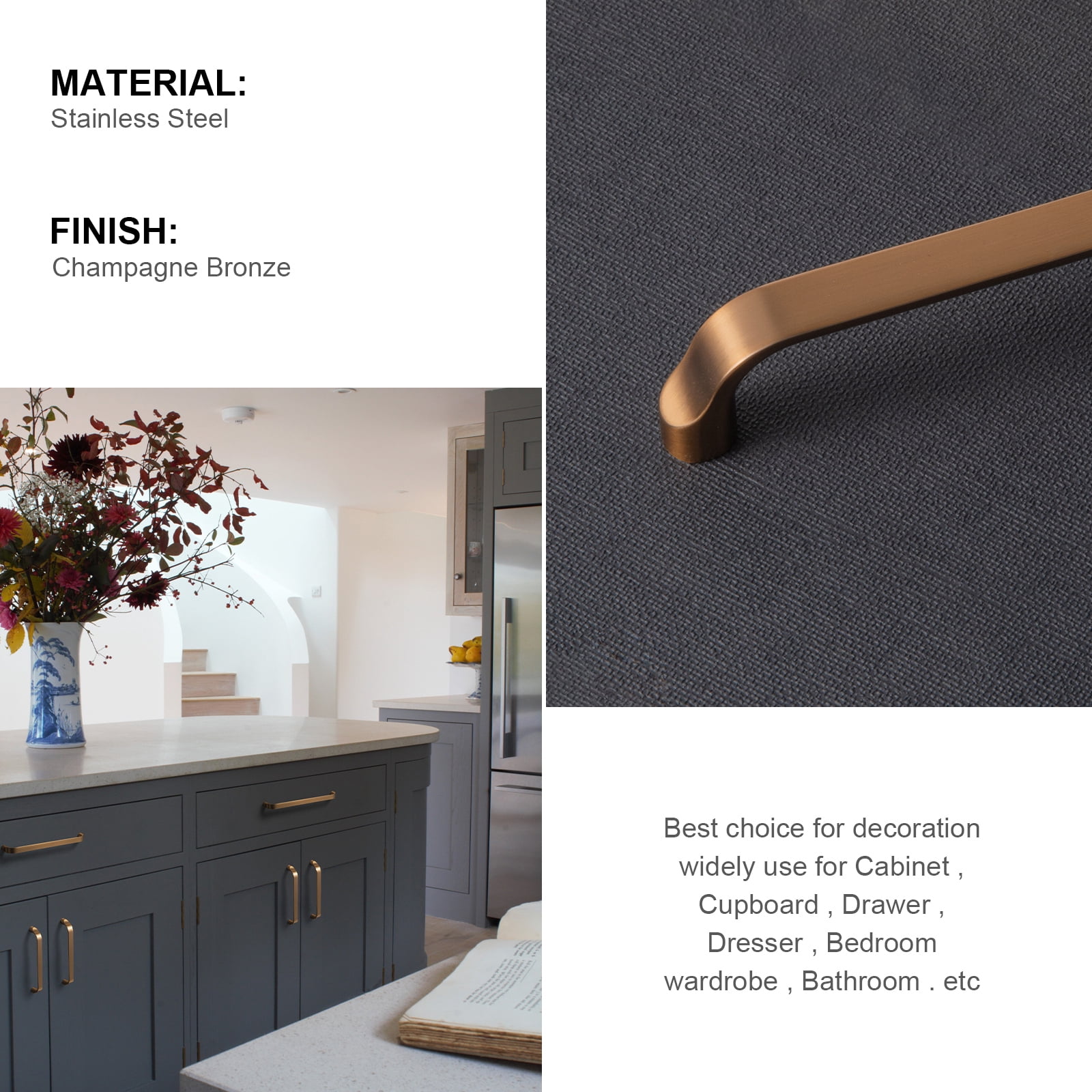 Goo-Ki 12 Pack Champagne Bronze Cabinet Handles of 7.6''(192mm) Hole Center, Zinc Alloy Cabinet Pulls for Drawer,Dresser,Cupboard Wardrobe, (23856)