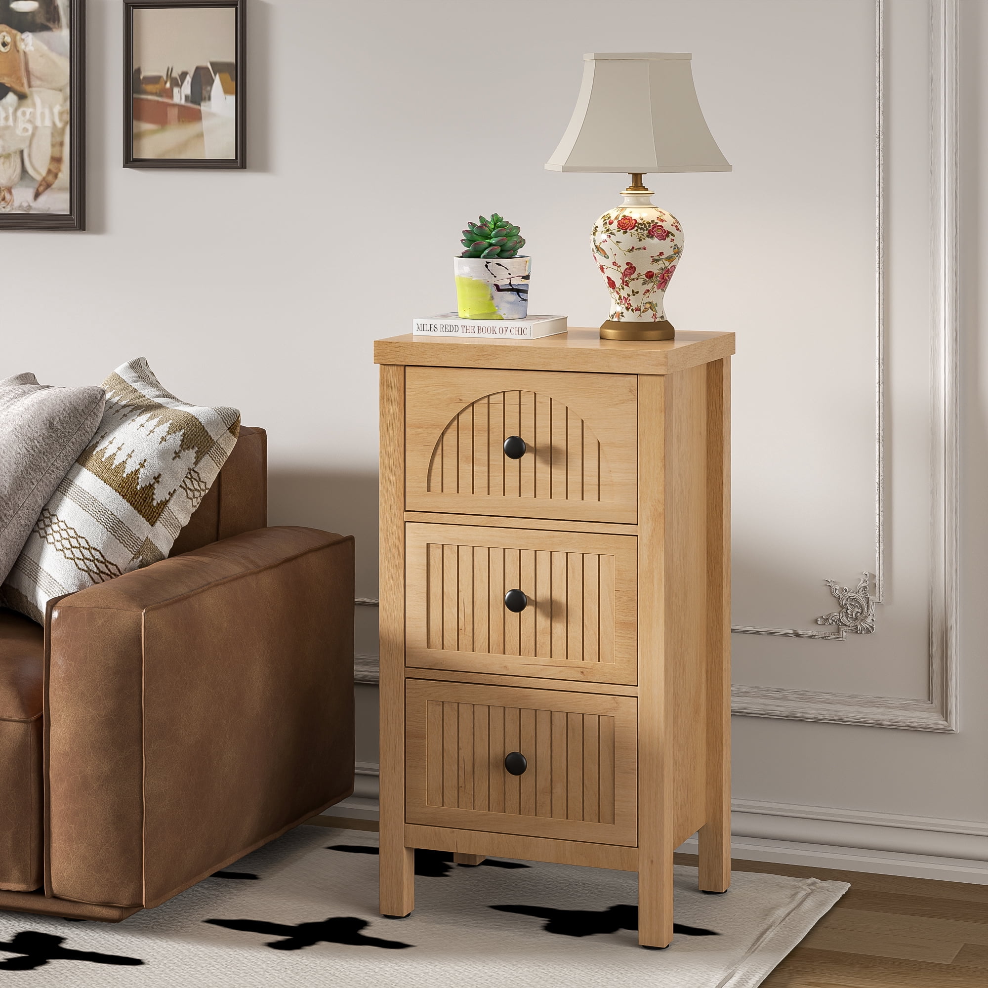 Farmhouse Nightstand & Dresser, Dresser for Bedroom with 3 Drawers, Wooden Storage Cabinet Sofa Table