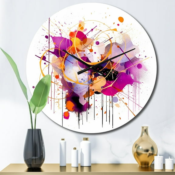 Designart "Ethereal Reflections Purple Orange Harmony" Abstract Shapes Oversized Wall Clock