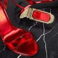 thumbnail image 2 of FSJ Women Bling Crystal Block Chunky High Heels Buckle Ankle Strap Sandals Single Strap Round Open Toe Pumps Wedding Party Shoes Size 10 Red, 2 of 4
