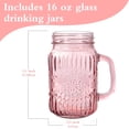 thumbnail image 3 of Mason Jar Drinking Glasses With Handle  6 Pack 16 Oz Vintage Embossed Pink Cups For Iced Coffee Juice Tea And Beer, 3 of 5