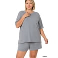 thumbnail image 2 of Zenana Women & Plus Relaxed Fit Drop Shoulder Tee Shirt Top & Drawstring Waist Short Lounge Set, 2 of 4