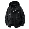 thumbnail image 5 of TtopsQueen Women Oversized Cargo Hooded Jacket, Multi Zipper & Flap Pocket Windproof Coat with Drawstring Hem, Elastic Cuffs Streetwear Casual Outer Layer Black,XL, 5 of 9